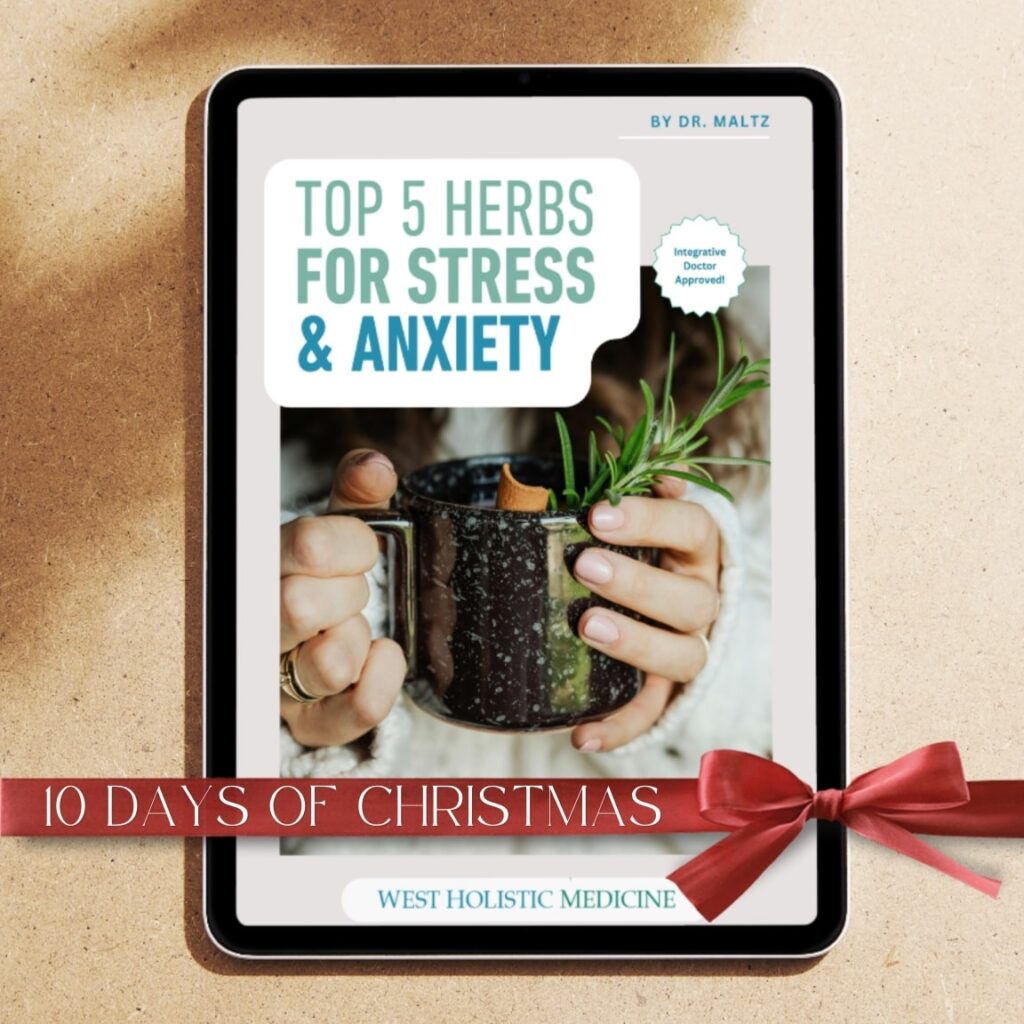 Free ebook - top 5 herbs for stress and anxiety by Integrative Physician Dr. Ashley Maltz at West Holistic Medicine
