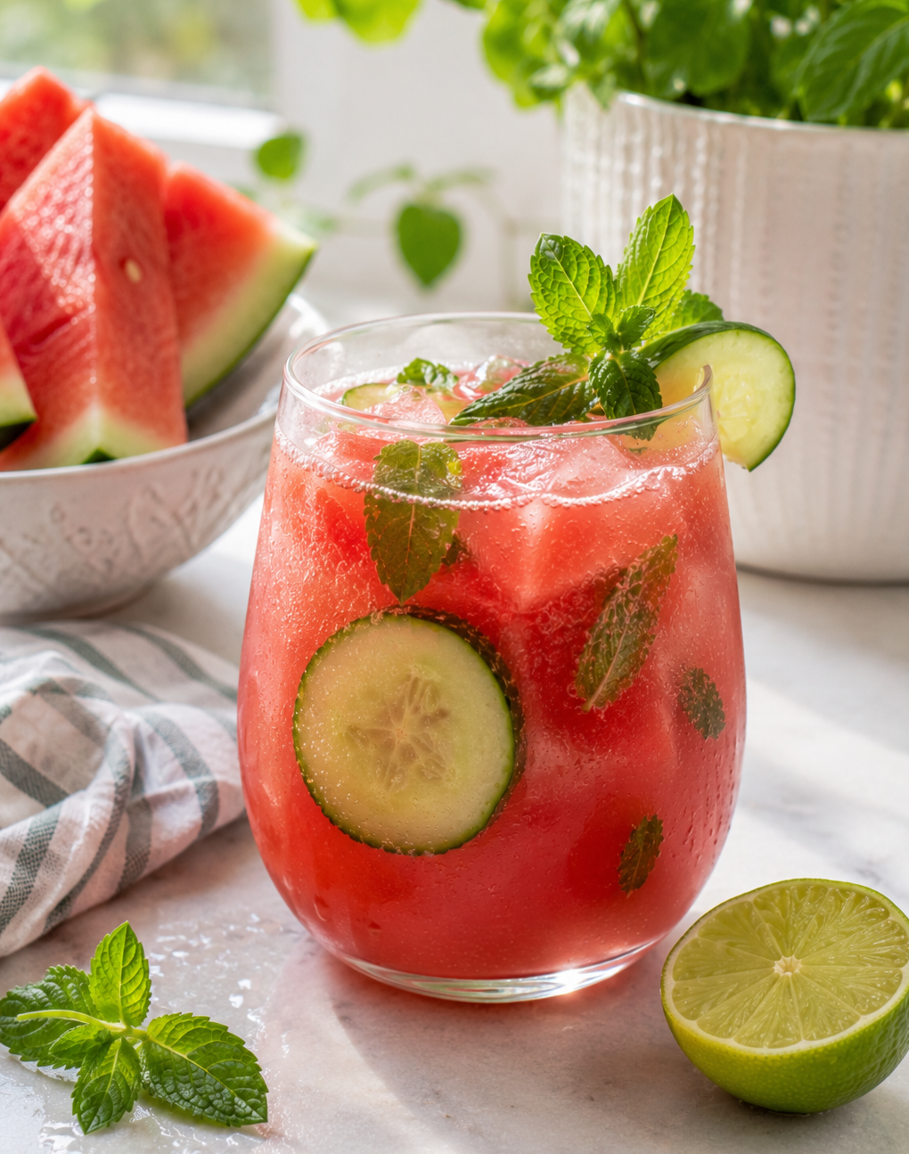 Hydrating Watermelon Cucumber Mint Mocktail and Popsicles for Summer Solstice
